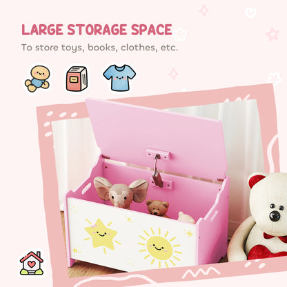 Toy Box with Lid, Safety Hinges and Groove Handles, Toy Storage organiser for Kids, Living Room, Playroom, Pink