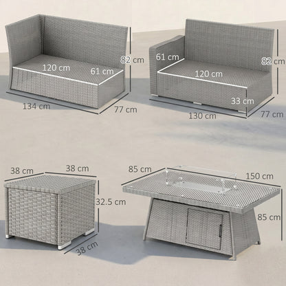 Seven-Piece Firepit Table Rattan Sofa Set - Grey