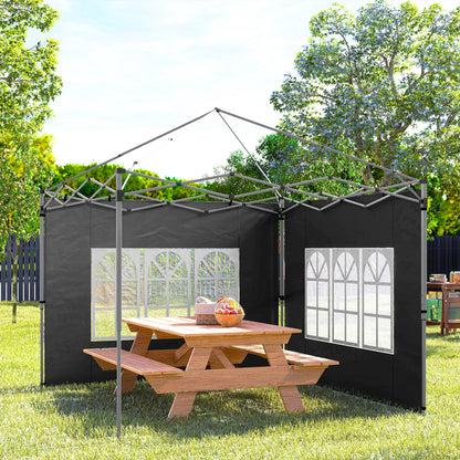 Gazebo Side Panels, Sides Replacement with Window for 3x3(m) or 3x4m Pop Up Gazebo, 2 Pack, Black