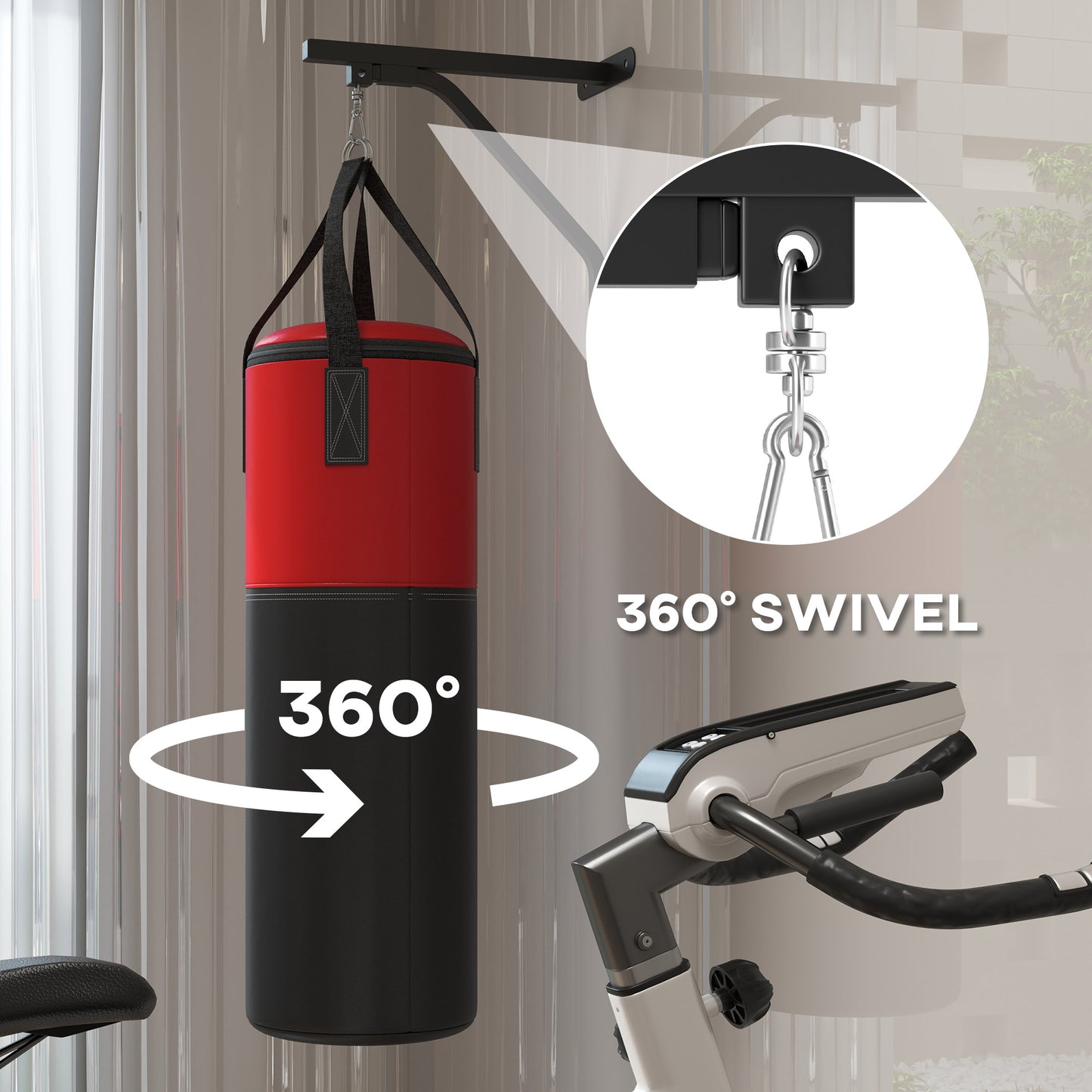 Unfilled Punching Bag Set with Boxing Bag Bracket, Boxing Gloves, Hand Wraps and 360° Swivel Hook