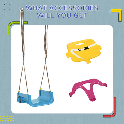 3 in 1 Detachable Kids Swing Seat with Seatbelt, Adjustable Rope for Indoor, Outdoor, Light Blue
