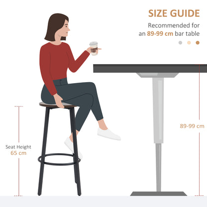 Bar Stools, Set of 2 Kitchen Breakfast Stools with Sturdy Steel Frame, Industrial Tall Bar Chairs, 65cm High Seat
