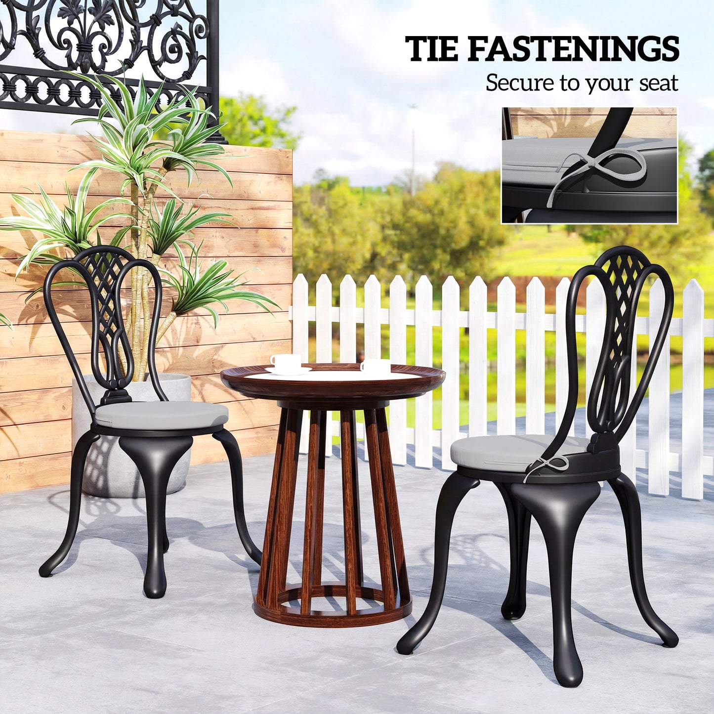Outdoor Bistro Chair Cushions Set of 4 with Removable Cover, 41 x 41 x 5 cm Round Seat Cushions with Ties, Light Grey