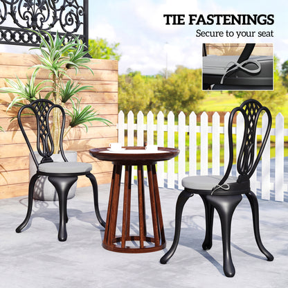 Outdoor Bistro Chair Cushions Set of 4 with Removable Cover, 41 x 41 x 5 cm Round Seat Cushions with Ties, Light Grey