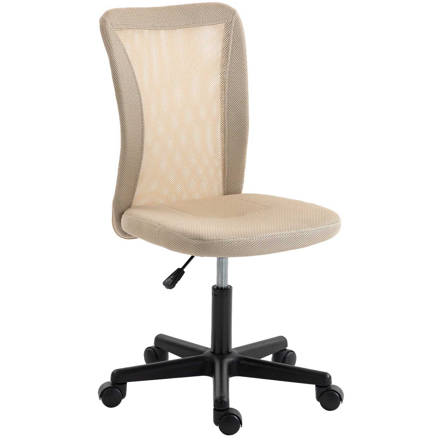 Computer Desk Chair, Mesh Office Chair with Adjustable Height and Swivel Wheels, Armless Study Chair, Beige