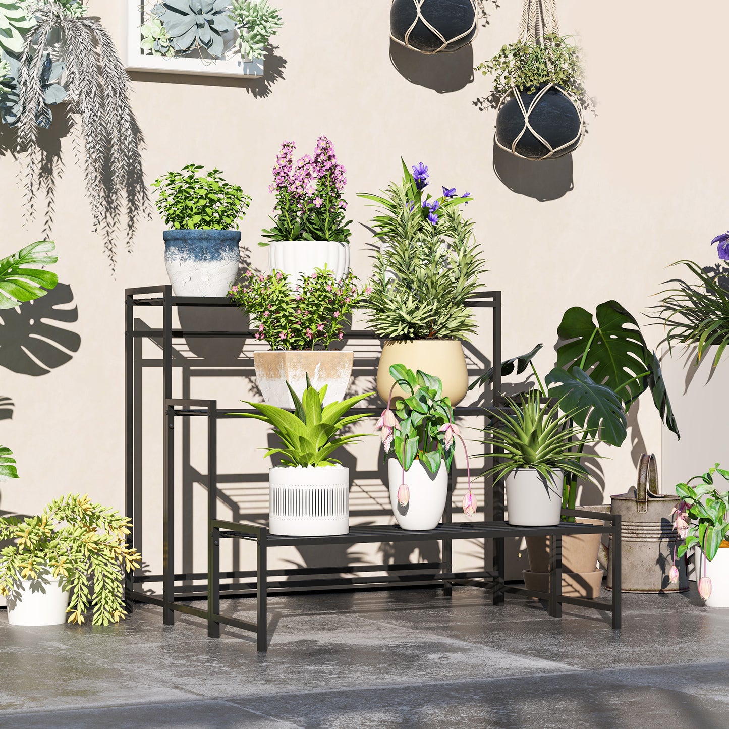 Three-Tier Metal Plant Shelf - Black