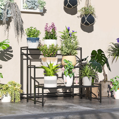 Three-Tier Metal Plant Shelf - Black