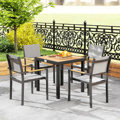 78 cm Garden Dining Table for 4 People, Square Outdoor Coffee End Side Table with Aluminium Legs, Natural Wood Finish