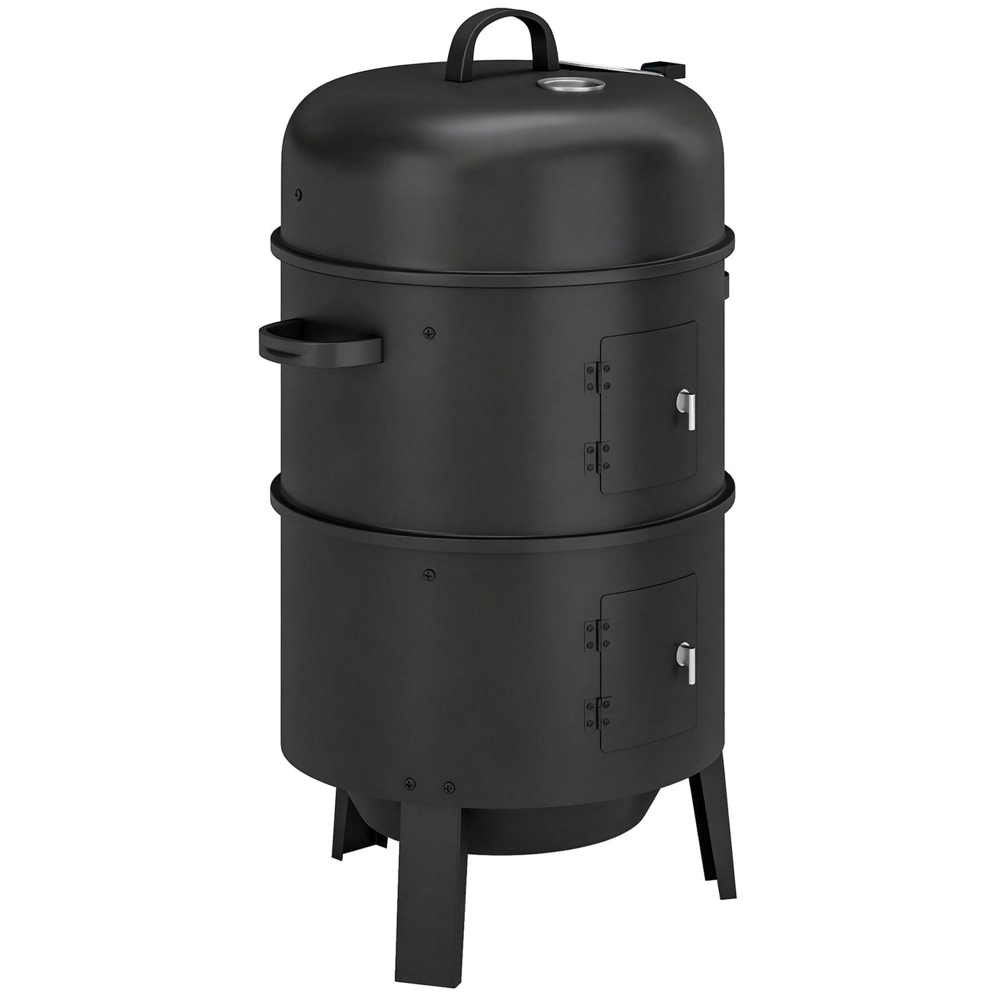 3-in-1 Vertical Charcoal Smoker with 2 Grill Grates, Built-in Thermometer, Adjustable Vent, 2 Doors