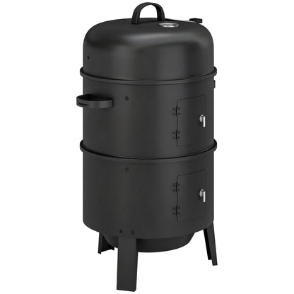 3-in-1 Vertical Charcoal Smoker with 2 Grill Grates, Built-in Thermometer, Adjustable Vent, 2 Doors
