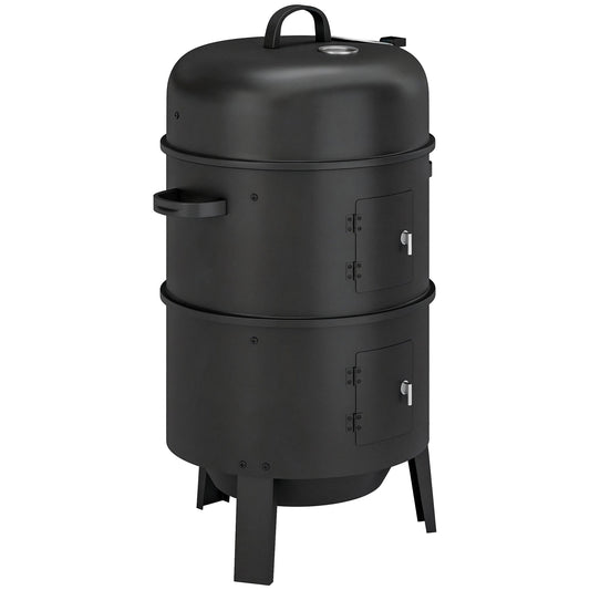 3-in-1 Vertical Charcoal Smoker with 2 Grill Grates, Built-in Thermometer, Adjustable Vent, 2 Doors