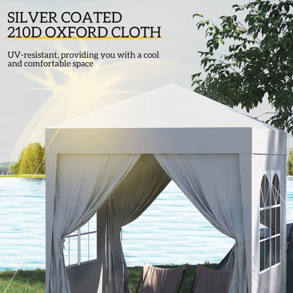 2 x 2 m Garden Pop Up Gazebo, Wedding Party Tent Marquee, Water Resistant Awning Canopy with Sidewalls, Windows, Carry Bag
