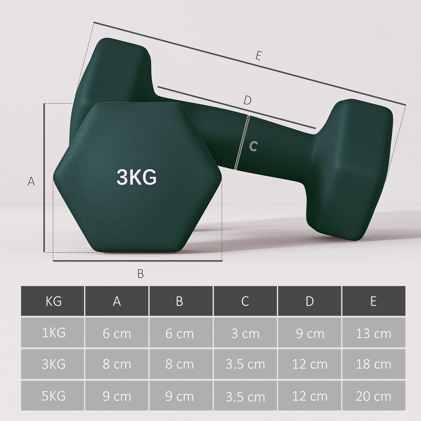 Dumbbells Set with Storage Rack, 2 x 1kg, 2 x 3kg, 2 x 5kg, Green