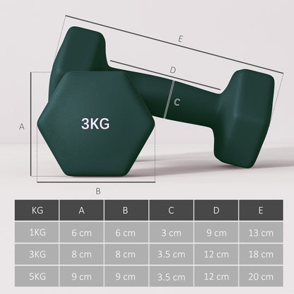 Dumbbells Set with Storage Rack, 2 x 1kg, 2 x 3kg, 2 x 5kg, Green
