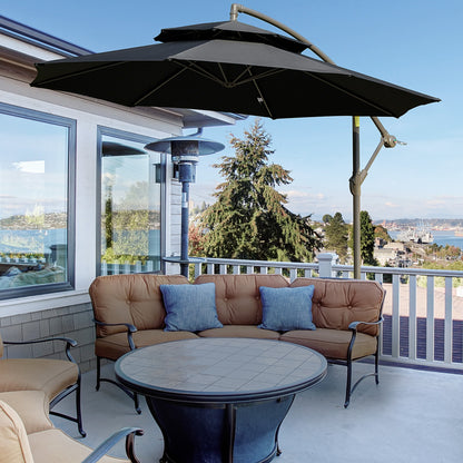 2.7m Banana Parasol Cantilever Umbrella with Crank Handle, Double Tier Canopy and Cross Base for Outdoor, Hanging Sun Shade