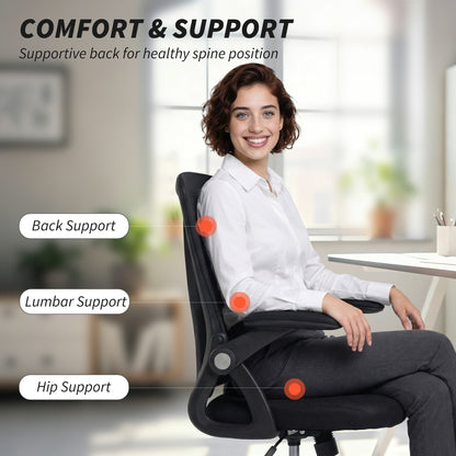 Office Chair, Mesh Desk Chair with Flip-up Armrests, Lumbar Support, Adjustable Height, Black