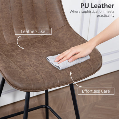 Set of 2 PU Leather Swivel Bar Stools - Brown
