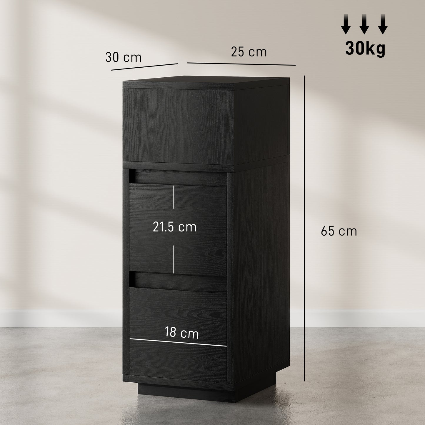 Slim Bedside Table, Narrow Bedside Cabinet with Open Shelf and 2 Drawers for Bedroom, Living Room, Black
