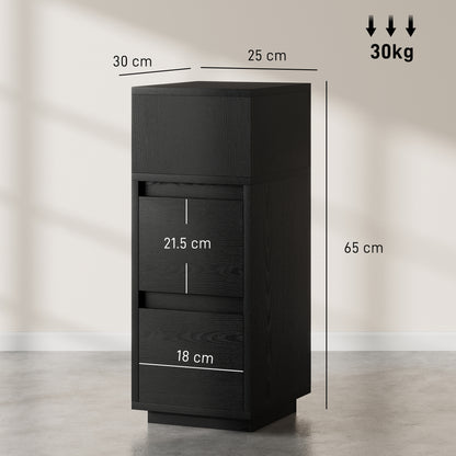 Slim Bedside Table, Narrow Bedside Cabinet with Open Shelf and 2 Drawers for Bedroom, Living Room, Black