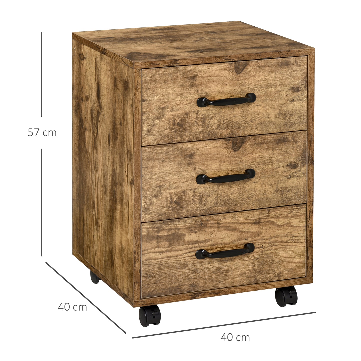 3 Drawer File Cabinet, Mobile Filing Cabinet on Wheels for Home Office, Study, Rustic Brown