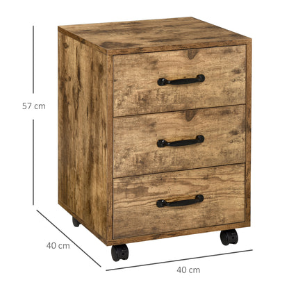 3 Drawer File Cabinet, Mobile Filing Cabinet on Wheels for Home Office, Study, Rustic Brown
