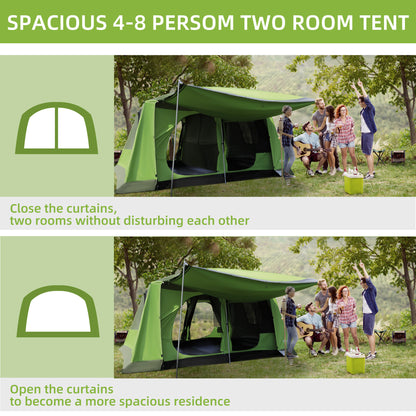 Tunnel Tent Camping Shelter w/ Porch, Two Rooms, Lamp Hook, Portable Carry Bag