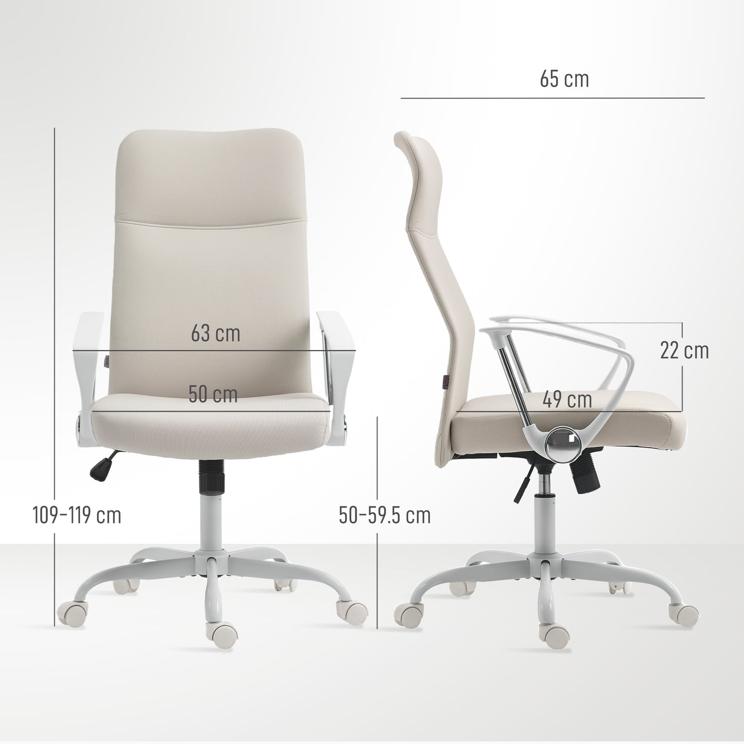 Fabric High Back Office Chair - Cream White