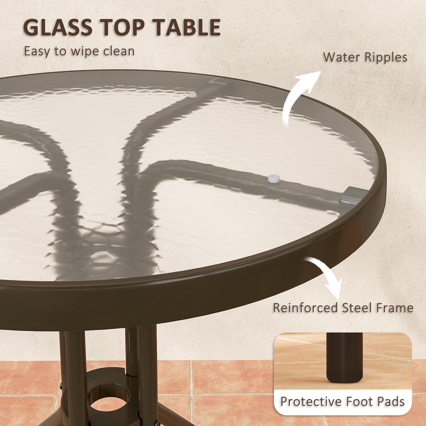 3 Pieces Patio Bistro Set with Stackable Chairs, Tempered Glass Table, for Outdoor, Balcony, Patio, Garden, Dark Brown