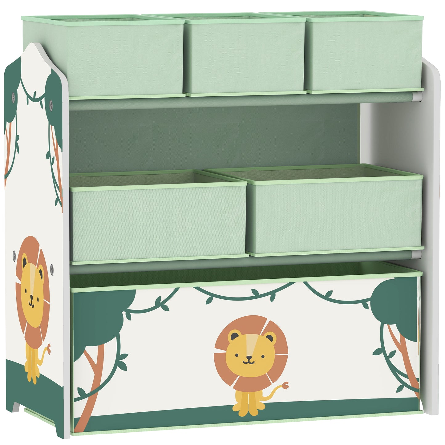 Kids Toy Storage Units, 3-Tier Toy Organiser Shelf with 6 Removable Boxes for Kids, Bedroom, Playroom, Green