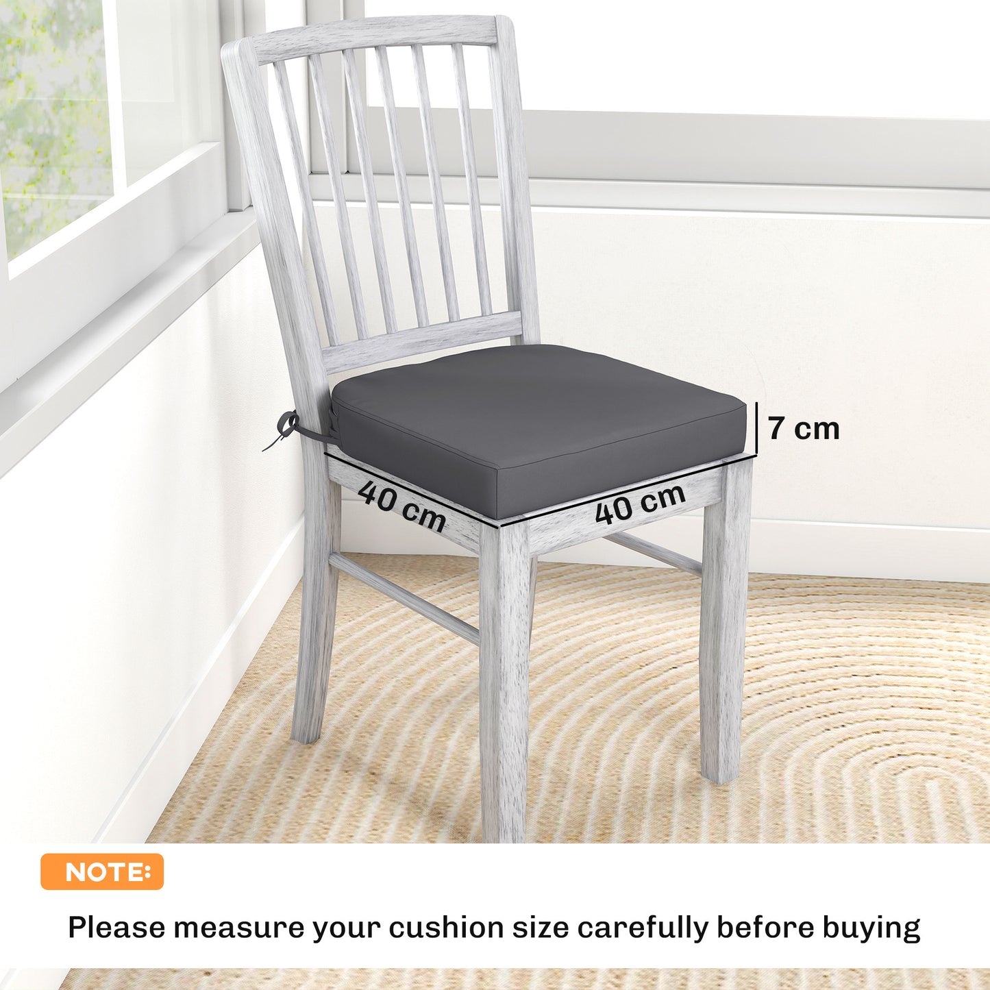 Outdoor Chair Seat Cushions Set of 2, Garden Chair Cushions with 7cm Thick Foam & Ties, Dark Grey