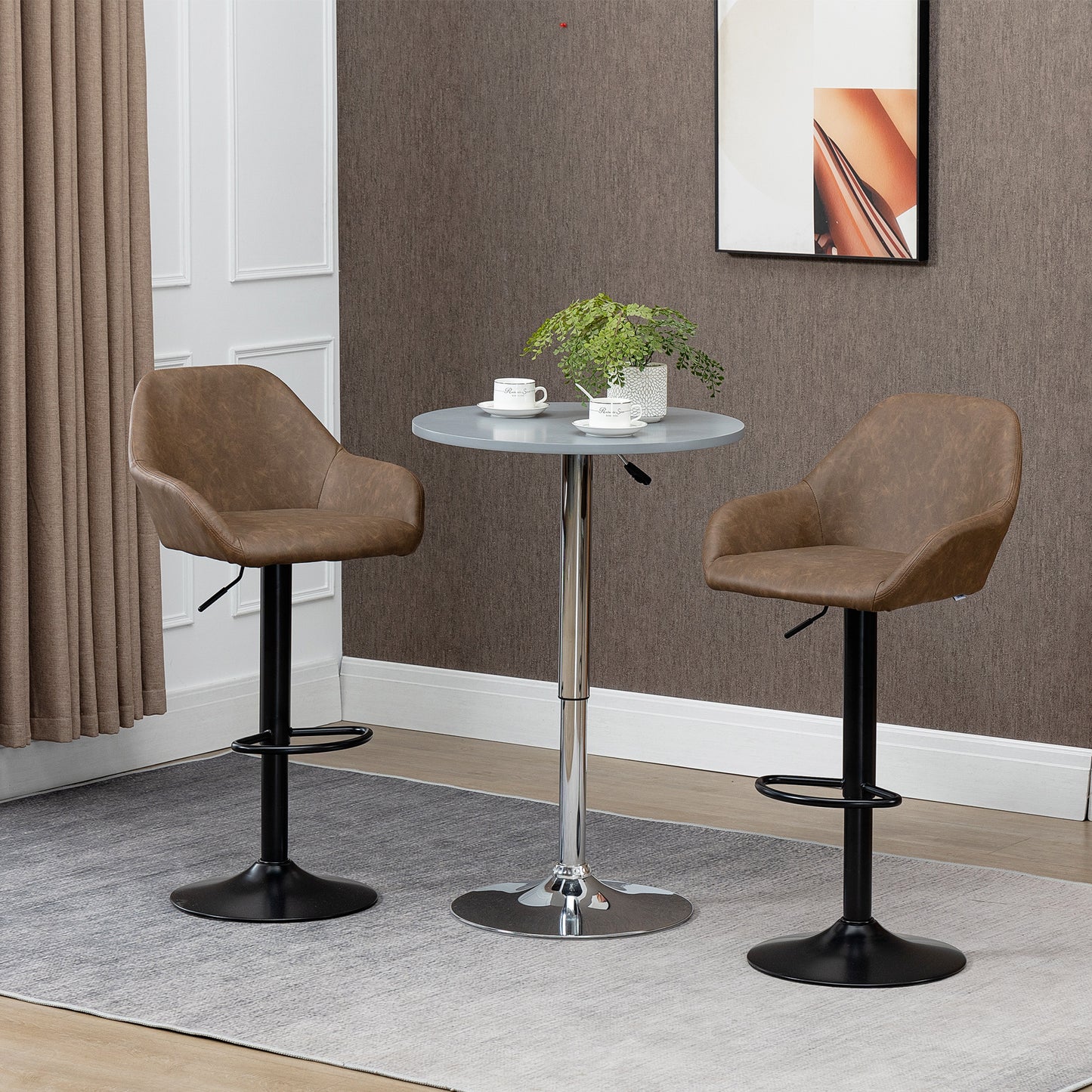 Bar Stools Set of 2, Height Adjustable Swivel Barstools, PU Leather Kitchen Stools with Backs