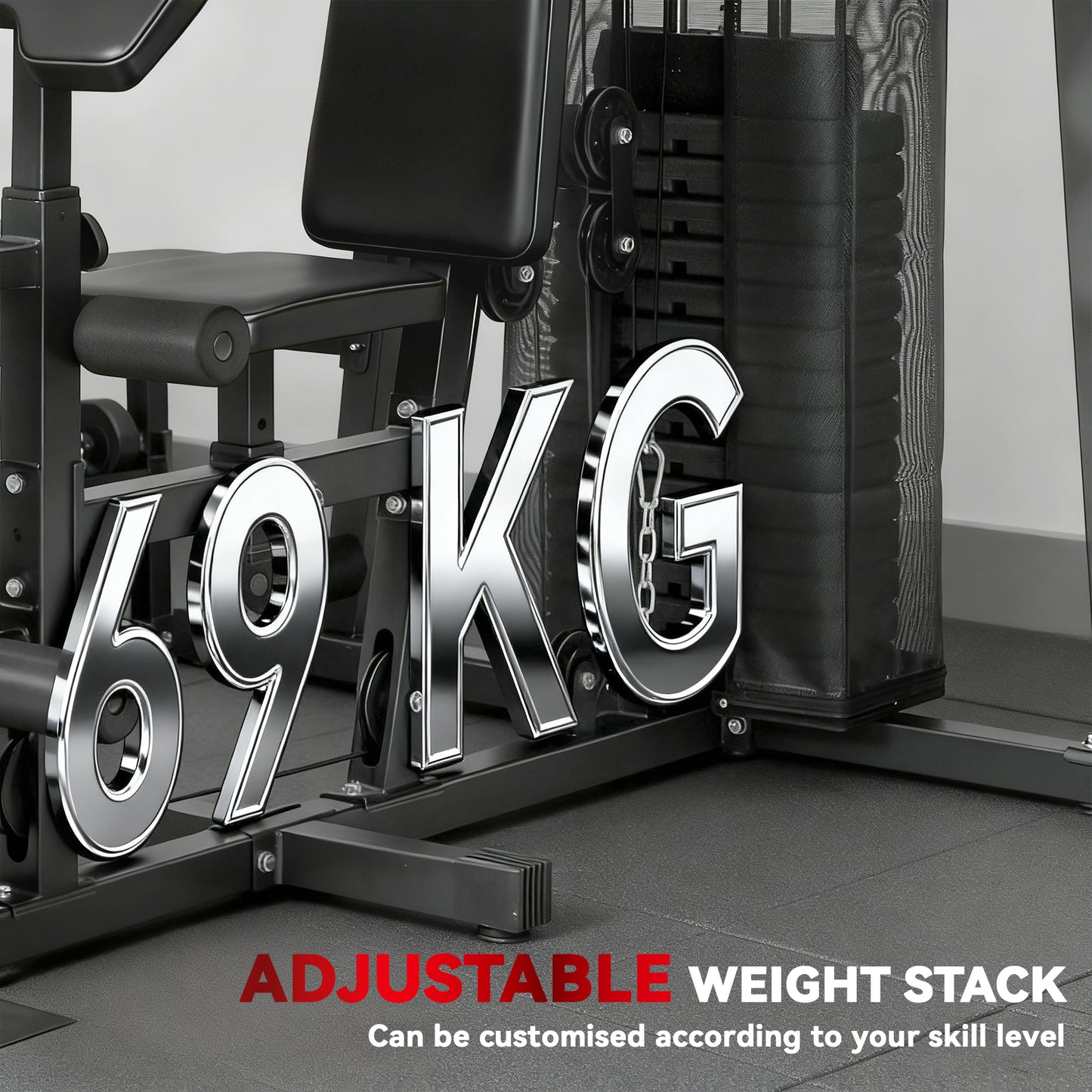 All-in-One Home Gym Machine, Multifunctional Power Cage with 69 kg Weight Stack and Pulley System, Black