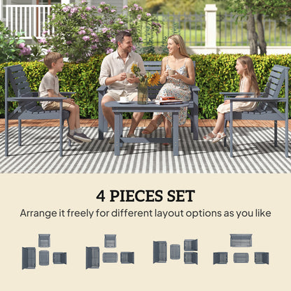 4 Piece Wooden Garden Furniture Set, Outdoor Garden Sofa Set with 2 Armchairs, Loveseat and Coffee Table, Grey