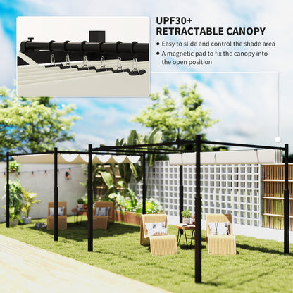 3 x 3(m) Metal Pergola with Retractable Roof and Magnetic Fixture, Outdoor Gazebo Garden Pergola Kit Sun Shade Canopy