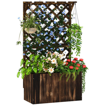 Wooden Planter with Trellis, Freestanding Raised Garden Bed with Drainage Holes