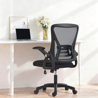 Office Chair, Mesh Desk Chair with Flip-up Armrests, Lumbar Support, Adjustable Height, Black