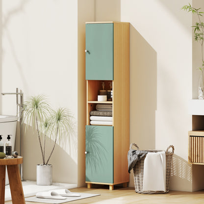 Bathroom Cabinet with Adjustable Shelves and Open Shelves - Green