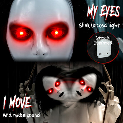 170cm Animated Hanging Swing Ghost Halloween Decoration, Sound Touch Activated Ghost Halloween Animatronic