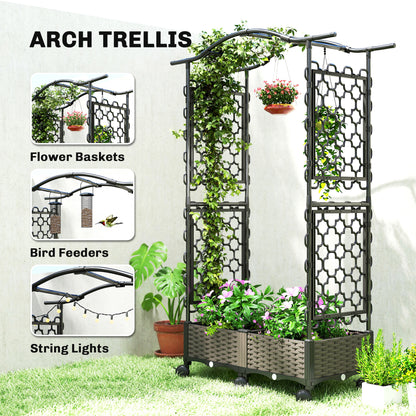 Raised Garden Bed with Arch Trellis, Raised Bed for Garden on Wheels with Side Trellis, Self Watering Planter Box