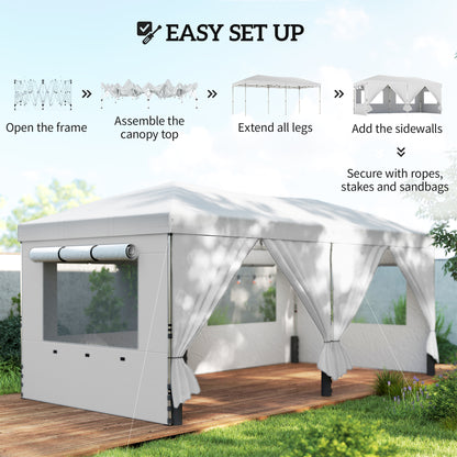 3 x 6 m Pop Up Canopy with UV50+ Protection Garden Gazebo with 6 Sidewalls, White