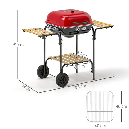 Charcoal Barbecue Grill Portable BBQ Grill with 1840 cm² Cooking Area, 3 Shelves, Adjustable Vent, Lockable Lid
