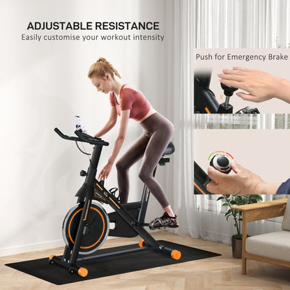 Exercise Bike, Indoor Cycling, with LCD Display, Heart Rate, Sensor - Black and Orange