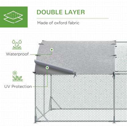 Large Galvanised Chicken Coop with Cover 5.7x2.8x2m Outdoor for Hens - Silver Grey