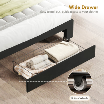 4ft6 Double Ottoman Bed Frame, with Front Drawer - Black