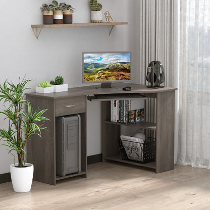 L-Shaped Corner Computer Desk w/ 2 Shelves Wide Worktop Keyboard Tray Drawer & CPU Stand Home Office Study Bedroom Furniture
