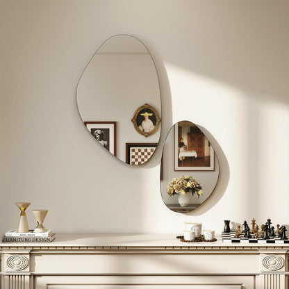 Set of 2 Pebble-Shaped Wall Mirror - Black