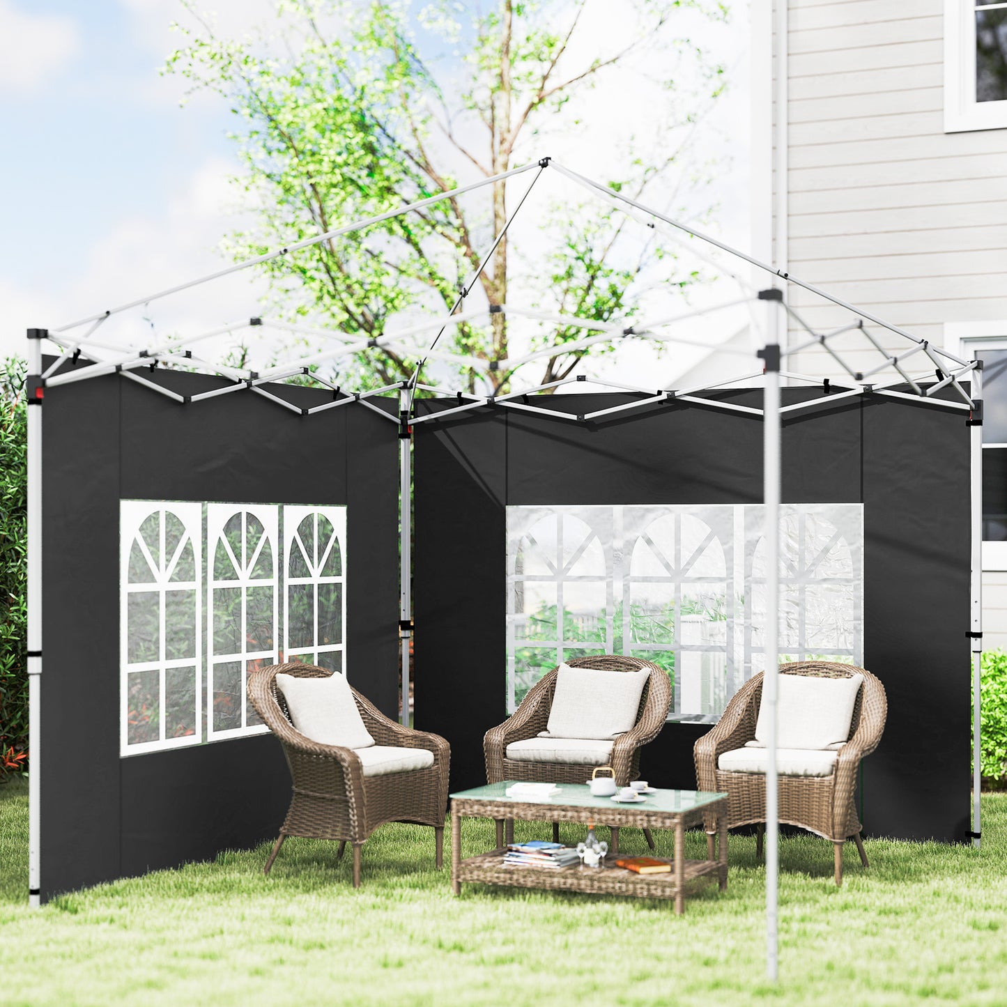 Gazebo Side Panels, Sides Replacement with Window for 3x3(m) or 3x4m Pop Up Gazebo, 2 Pack, Black