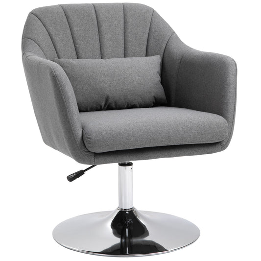 Swivel Accent Chair, Linen Fabric Tub Vanity Chair, Modern Armchair with Adjustable Height and Lumbar Support for Living Room