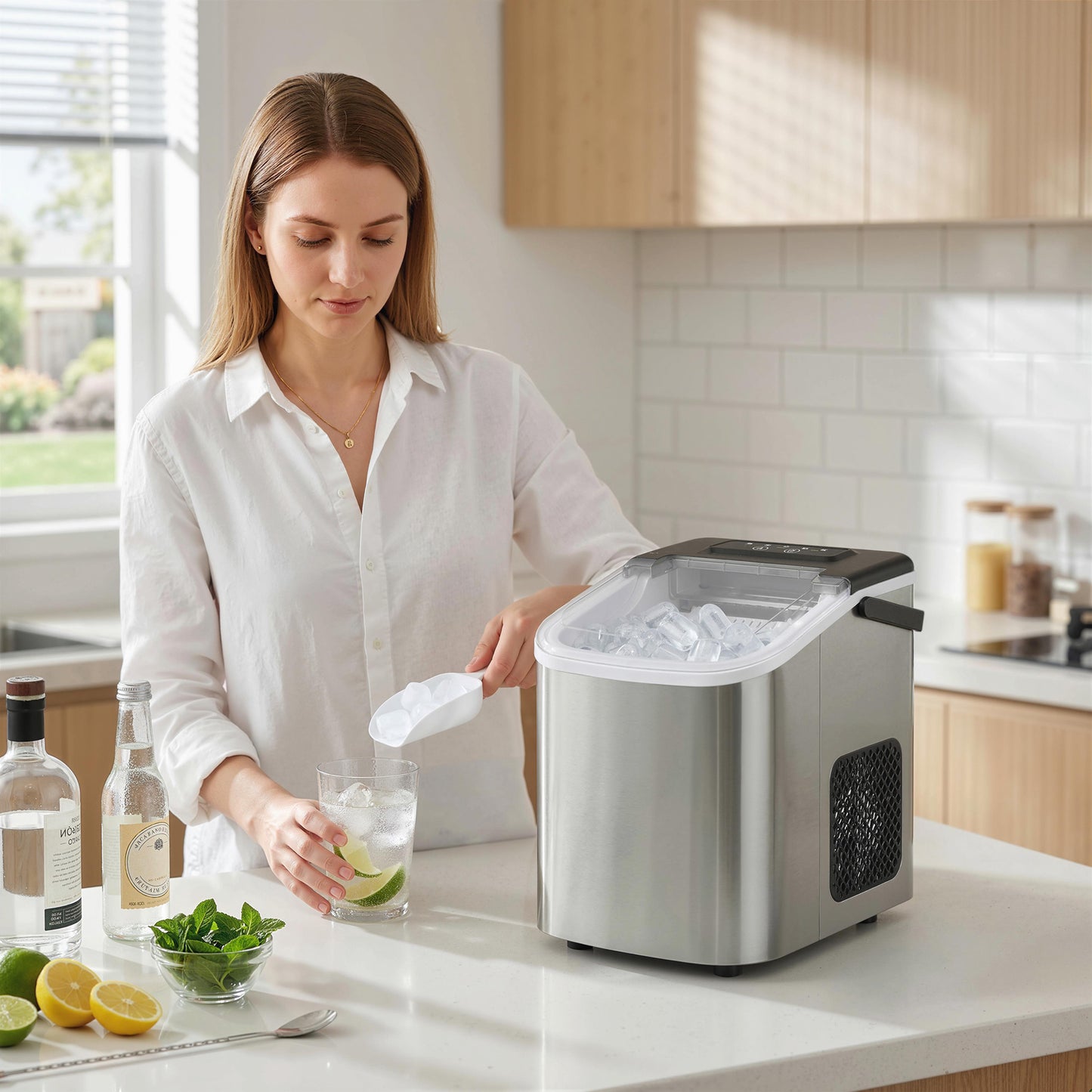 Ice Maker Machine Countertop, 9 Cubes Ready in 7 Mins, 12 KG in 24Hrs, 2 Sizes of Bullet, Self-Cleaning Ice Machine