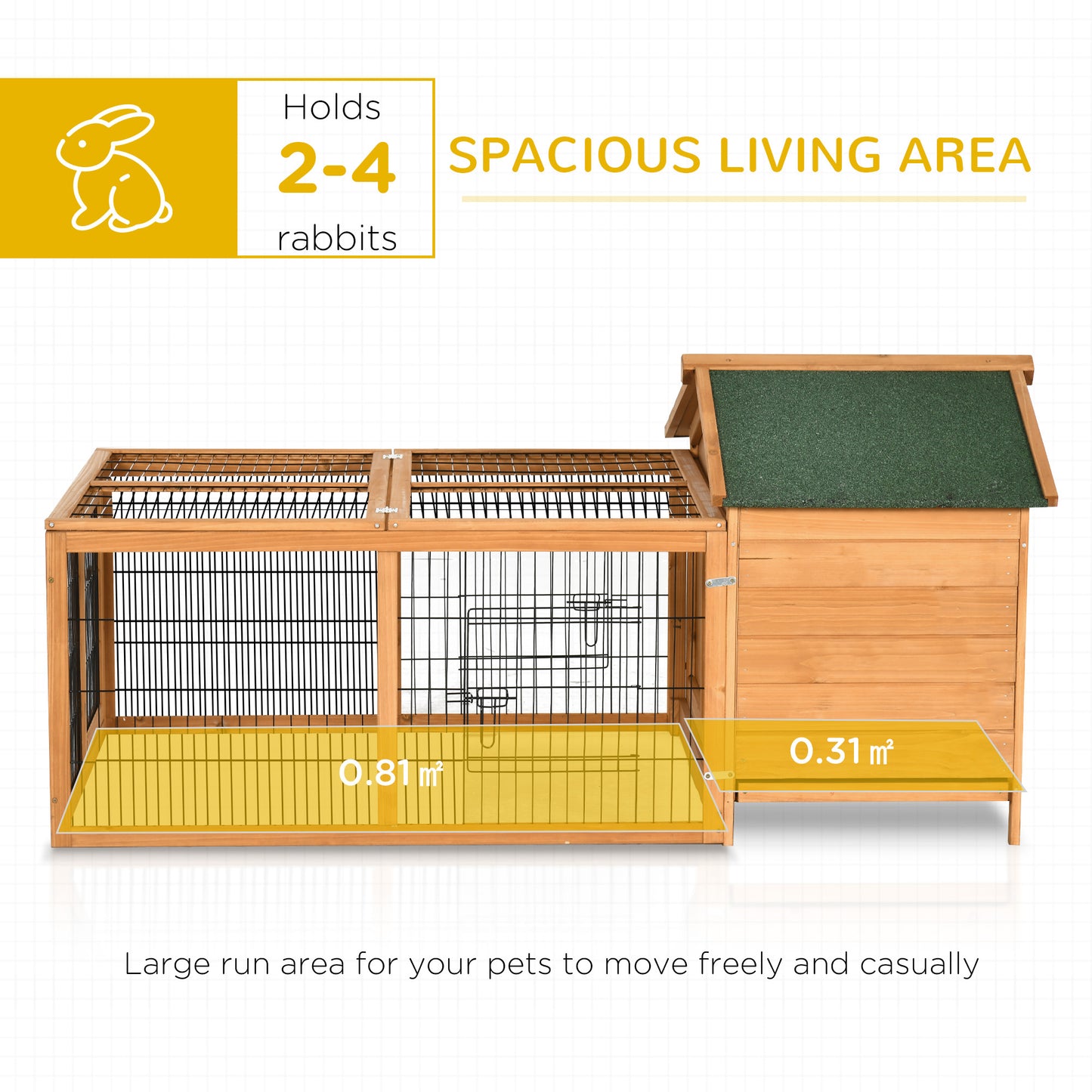 Wooden Rabbit Hutch Outdoor, Guinea Pig Hutch, Detachable Pet House Animal Cage with Openable Run & Roof Lockable Door Slide